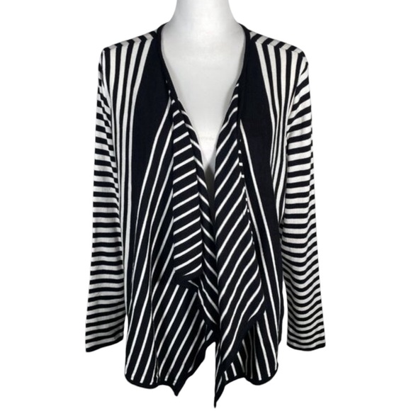 Alfani Black and White Striped Cardigan - Picture 1 of 13